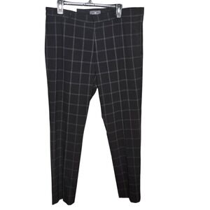 H&M Slim Fit Plaid Career Pants Black Checkered Trousers Womens US 36